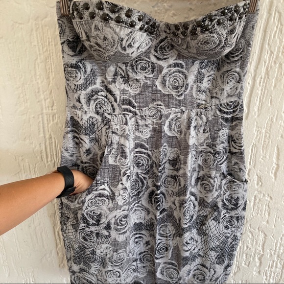 Guess Gray and Black Floral Print Strapless Bustier Dress Size 5 - Picture 3 of 9
